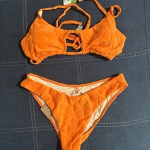 Berlook Orange Heart Textured Bikini Set